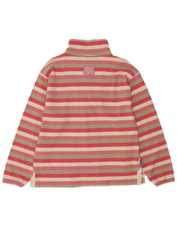 vintage Womens Zip Neck Sweatshirt Jumper UK 16 Grand coton rayé rose