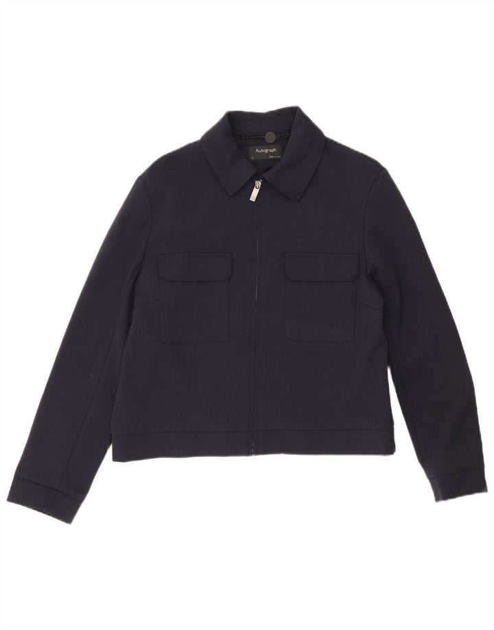 MARKS & SPENCER Veste Bomber Autograph Femme UK 12 Laine Bleu Marine Moyenne