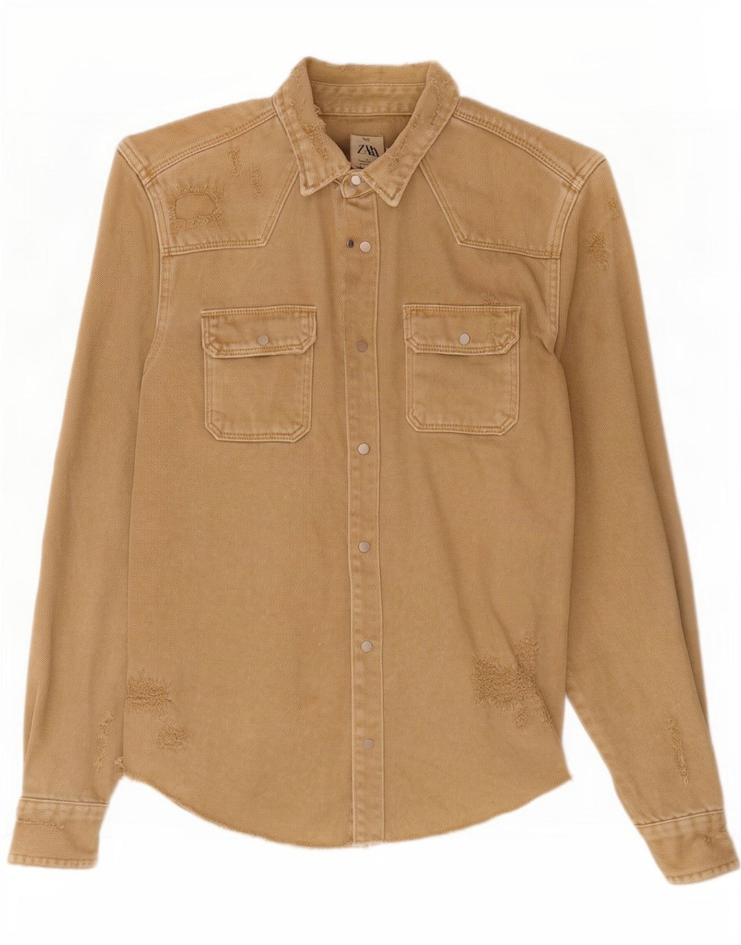 Zara Homme Chemise En Jean Déchiré Coton Marron Moyen