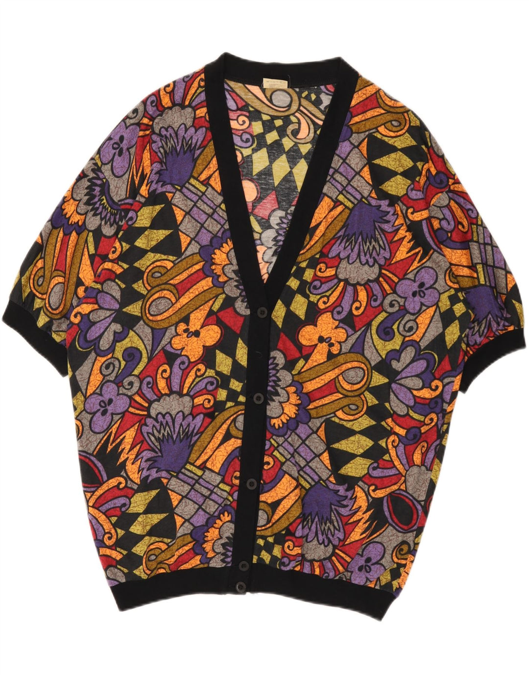 vintage Femmes Surdimensionné Cardigan Top UK 16 Grand Multicolore Géométrique