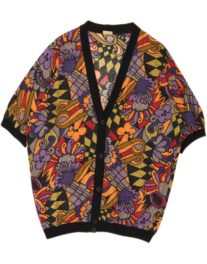 vintage Femmes Surdimensionné Cardigan Top UK 16 Grand Multicolore Géométrique