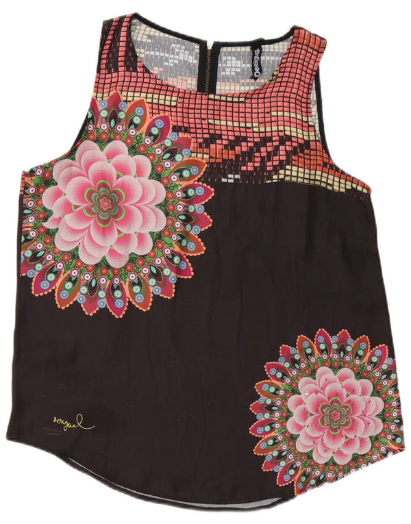 Desigual Chemisier sans manches pour femme UK 46 Large Noir Floral