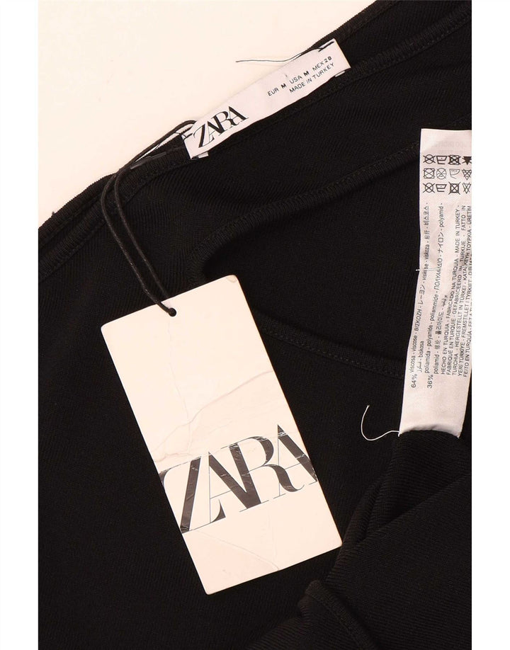 Zara Body asymétrique épaule dénudée pour femme UK 42 en viscose noire moyenne