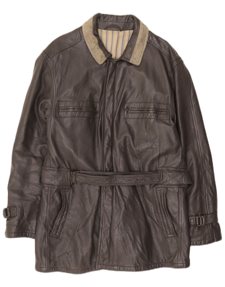 manteau en cuir homme vintage UK 40 Grand colorblock gris