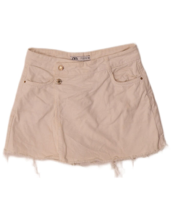 Zara Femme Short En Jean Petit W26 Coton Blanc