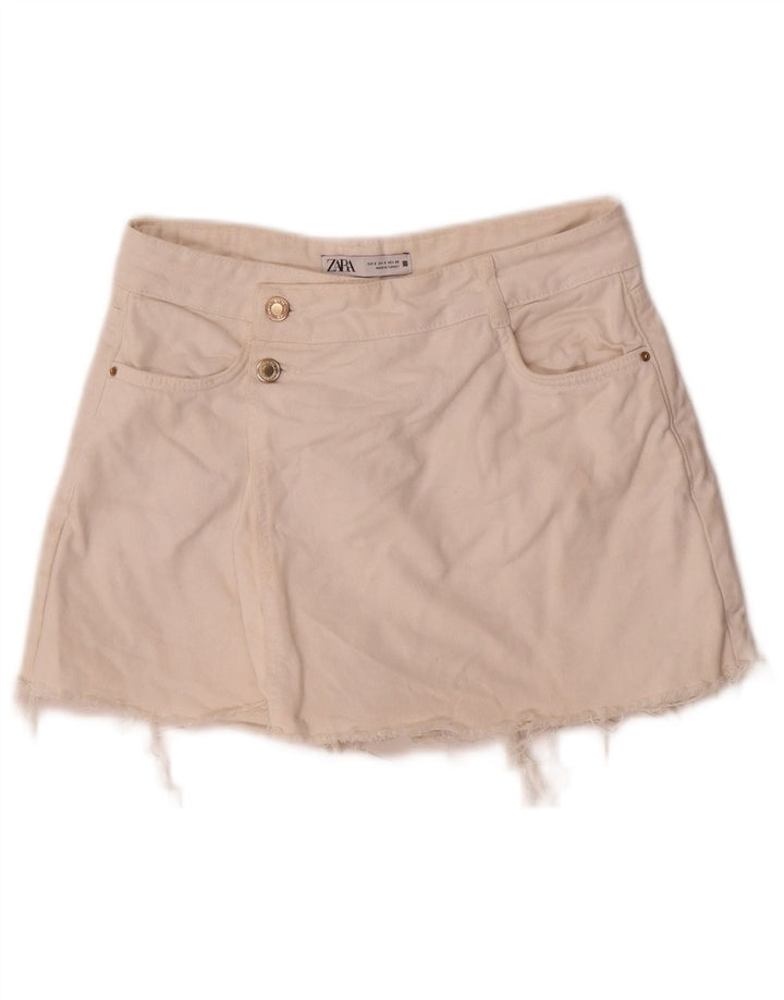 Zara Femme Short En Jean Petit W26 Coton Blanc