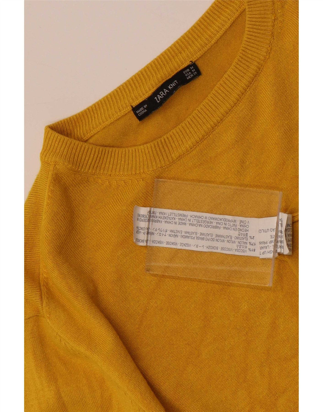 Zara Pull à col rond pour femme UK 12 Viscose jaune moyen