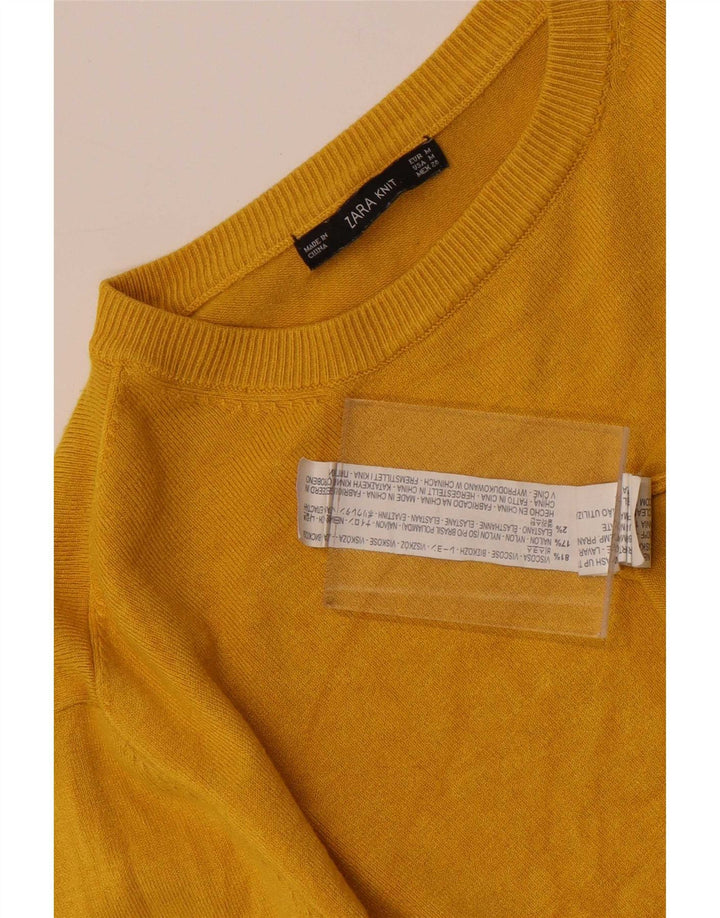 Zara Pull à col rond pour femme UK 12 Viscose jaune moyen