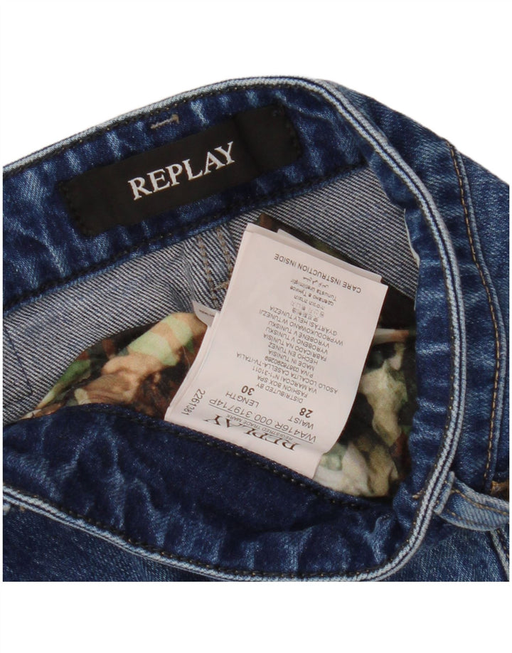 REPLAY Jean Slim Effet Déchiré W28 L30 Bleu Coton Femme
