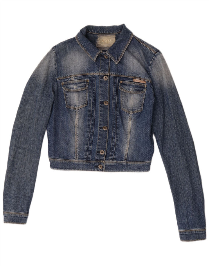 Guess Veste en jean courte pour femme UK 6 XS Bleu Coton