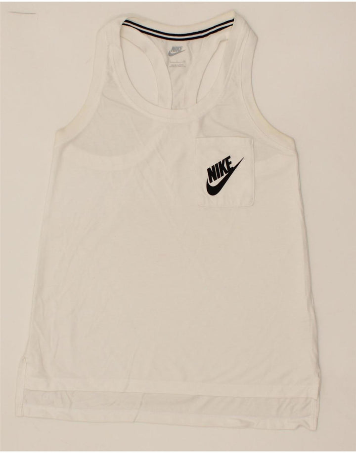NIKE Womens Graphic Vest Top UK 10 Small White Vintage Nike and Second-Hand Nike from Messina Hembry 