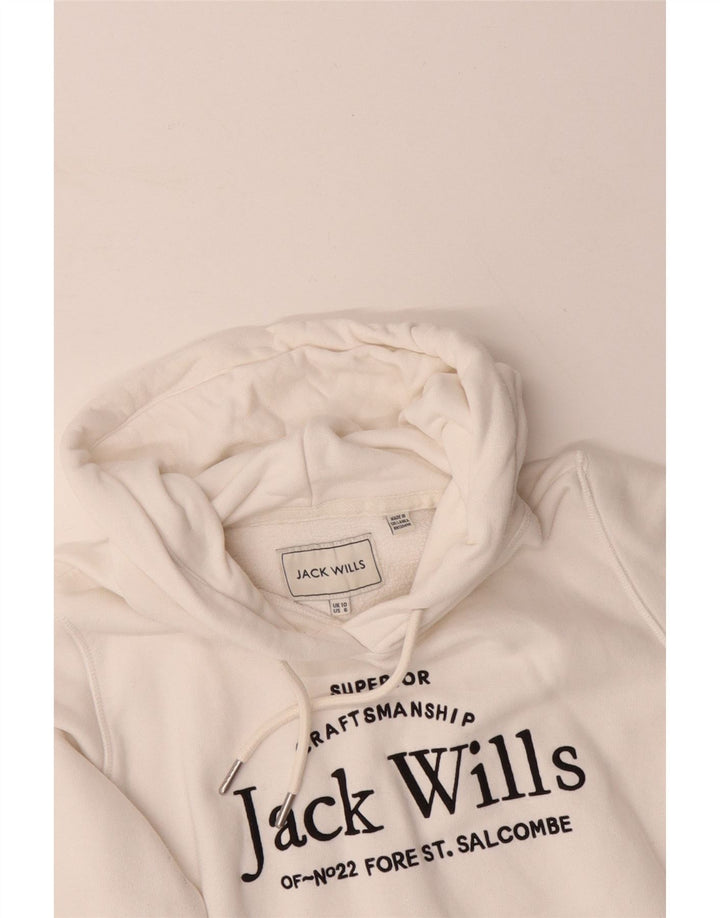 JACK WILLS Pull à capuche surdimensionné graphique pour femme UK 10 Petit coton blanc