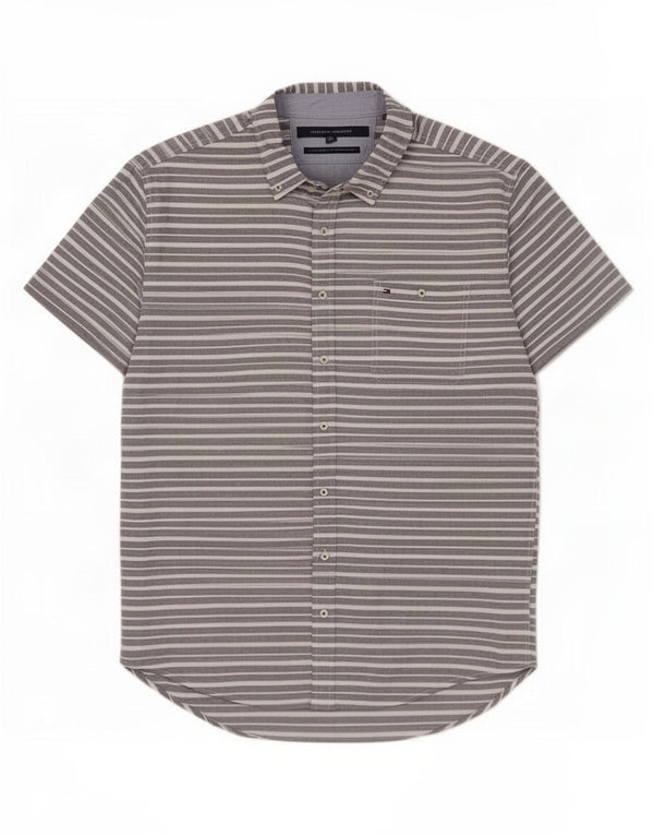 Tommy Hilfiger Chemise à manches courtes pour homme en coton à fines rayures Gris 2XL