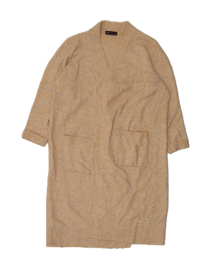 MARKS & SPENCER Womens Longline Cardigan Sweater UK 14 Medium Beige Vintage Marks & Spencer and Second-Hand Marks & Spencer from Messina Hembry 