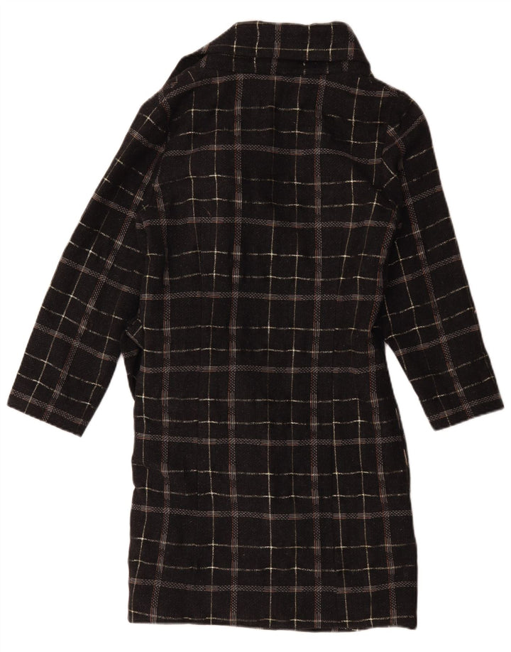 vintage Femme Manteau surdimensionné US 2 XS Black Check Wool