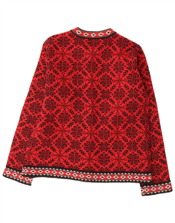 L.L.Bean Cardigan pour femme en laine Fair Isle rouge moyen UK 14