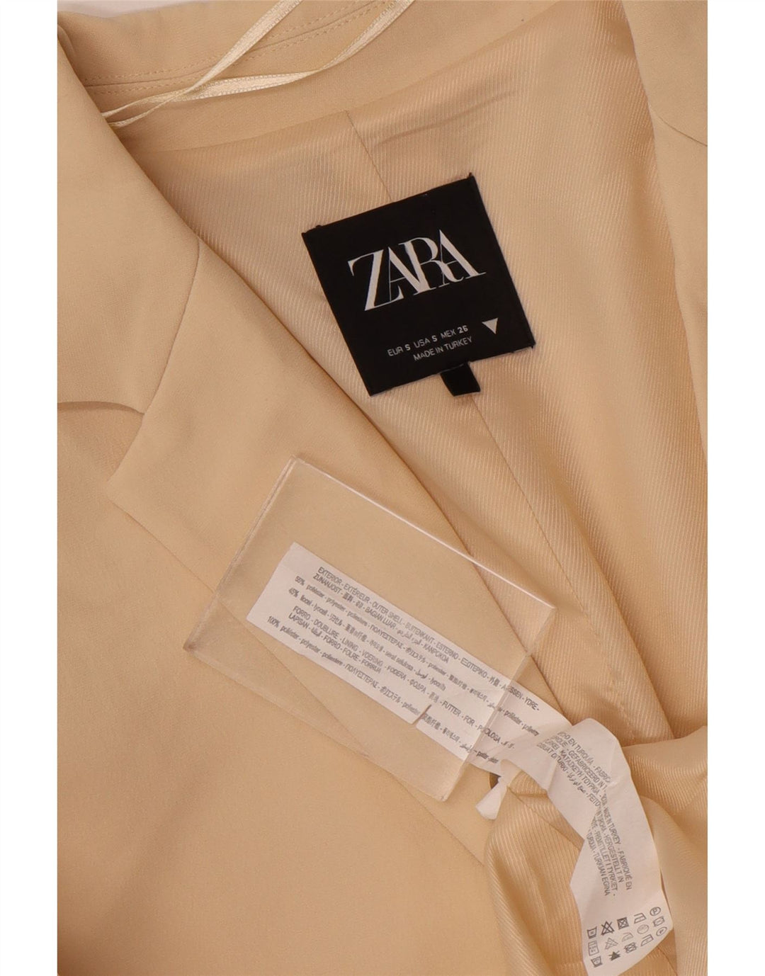 Zara Veste blazer surdimensionnée à 2 boutons pour femme UK 10 Petit polyester beige