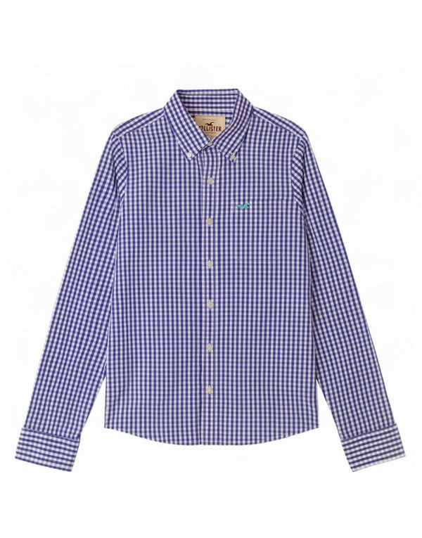 Hollister Chemise Homme Bleu Moyen Vichy Coton