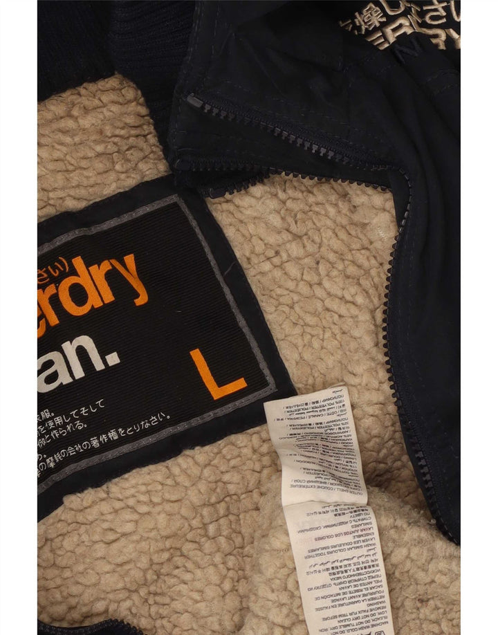 Superdry Veste Parka À Capuche Femme UK 14 Large Bleu Marine Polyester