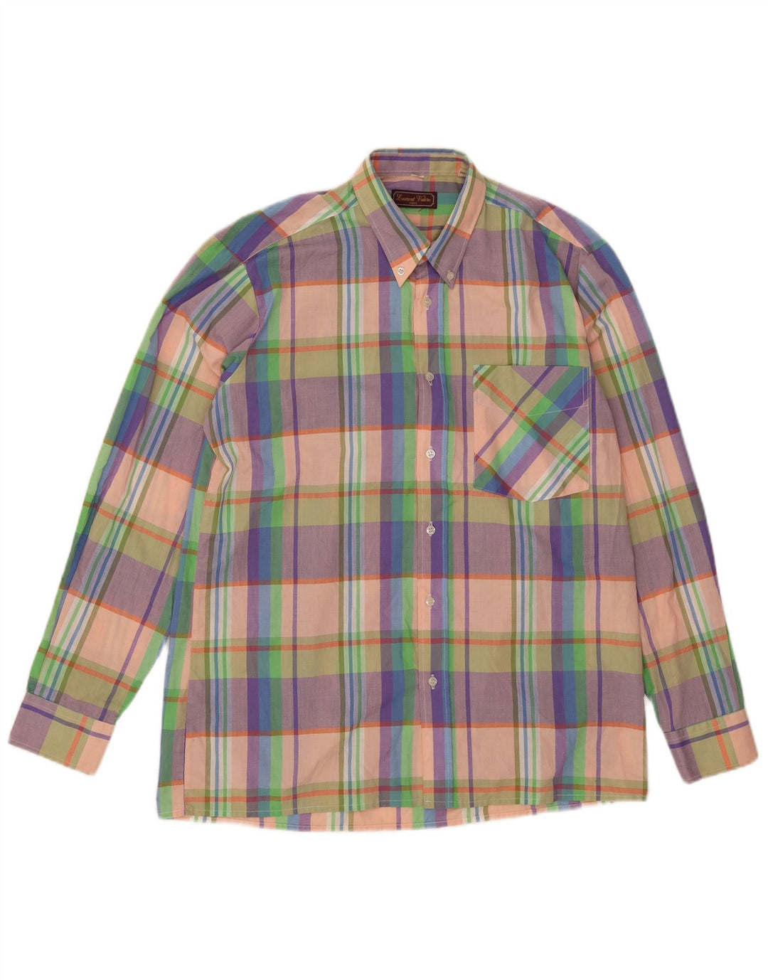 Chemise à carreaux vintage pour hommes en polyester à carreaux multicolore moyen