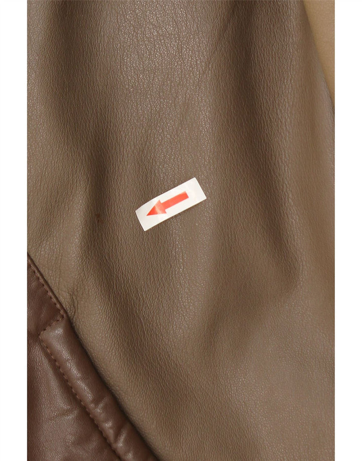 veste en cuir femme vintage UK 14 Medium Brown Colourblock