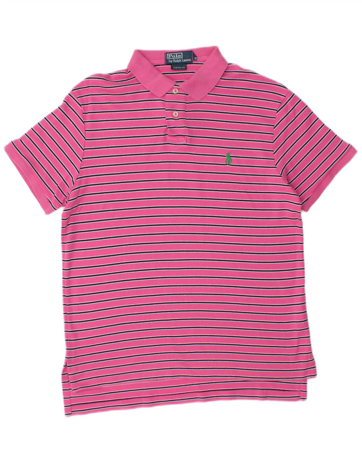 POLO RALPH LAUREN Polo Homme Coupe Personnalisée Coton Rayé Rose Moyen