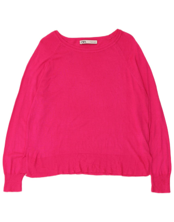 Zara Femme Pull Col Bateau UK 10 Petite Viscose Rose