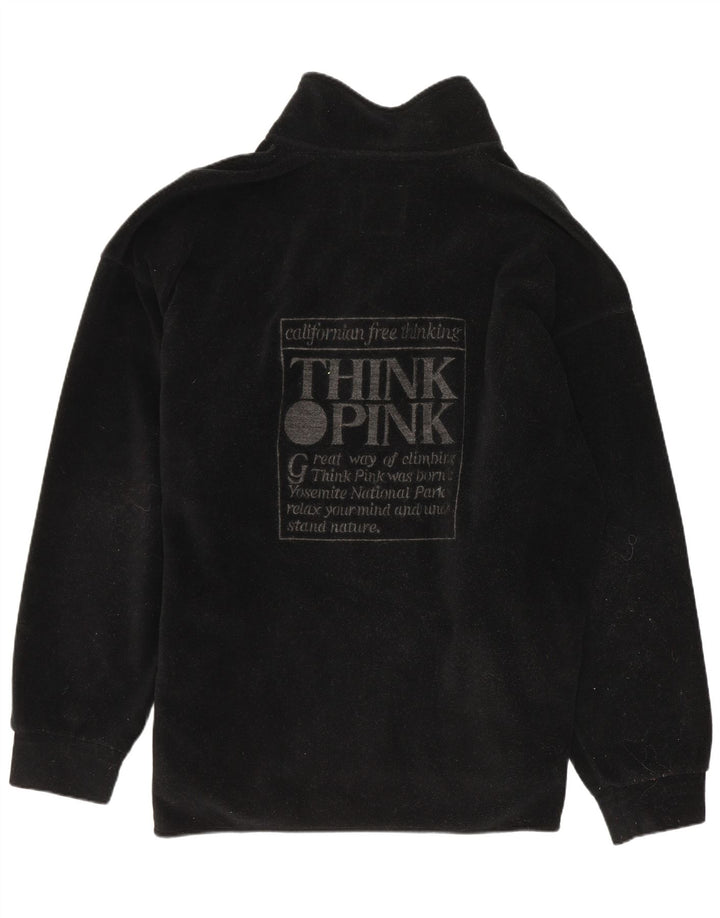 Think Pink Pull polaire graphique à col zippé pour homme Large Noir Polyester