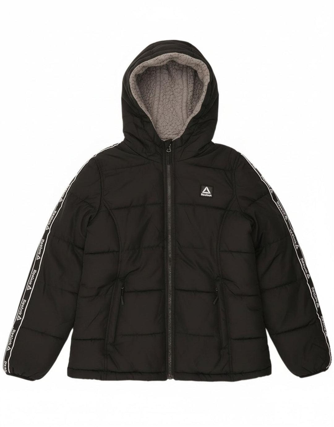 Reebok Veste matelassée à capuche graphique pour femme UK 10 Small Noir