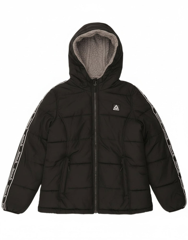 Reebok Veste matelassée à capuche graphique pour femme UK 10 Small Noir