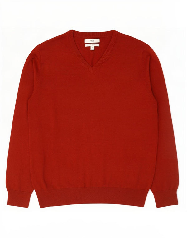 Marks & Spencer Pull col V Homme XL Rouge Coton