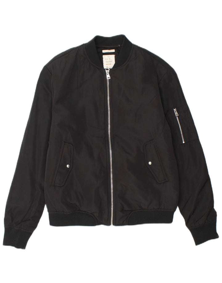 ZARA Womens Bomber Jacket UK 10 Petit Noir Polyester
