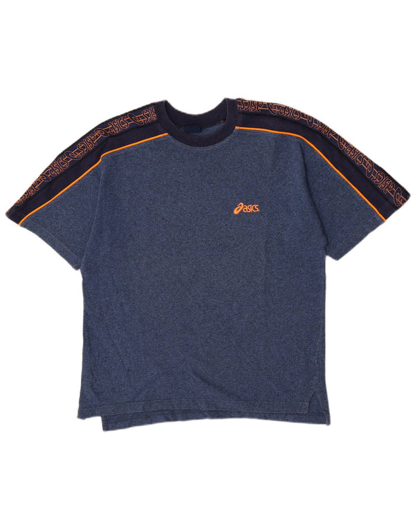 Asics T-Shirt Graphique Homme Bleu Marine Moyen Coton Colorblock