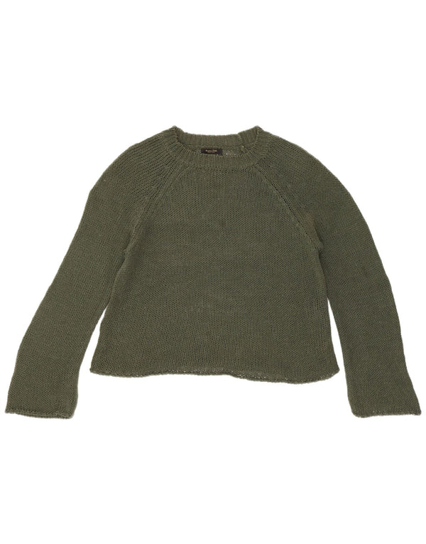 Massimo Dutti Pull court à col rond pour femme UK 10 Petit coton kaki