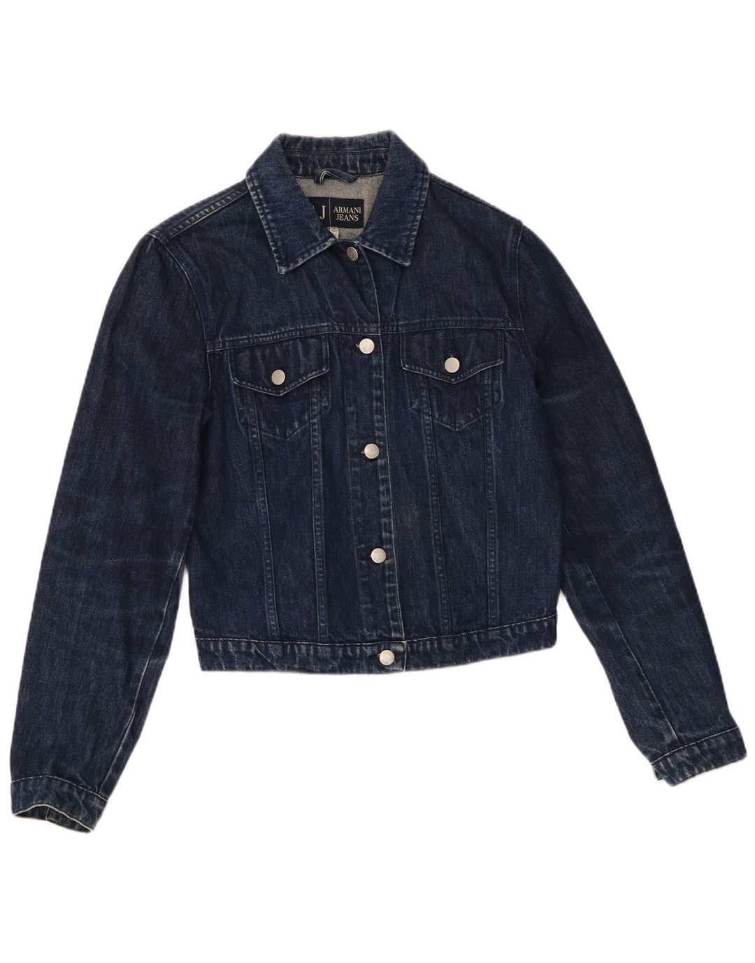 ARMANI JEANS Veste en jean crop pour femme UK 14 Bleu marine moyen Coton