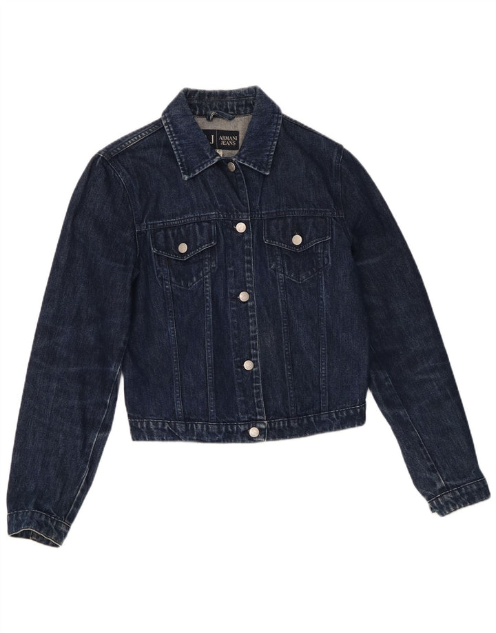 ARMANI JEANS Veste en jean crop pour femme UK 14 Bleu marine moyen Coton