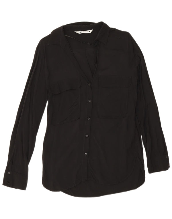 Zara Chemisier coupe ample pour femme UK 6 XS Noir Viscose