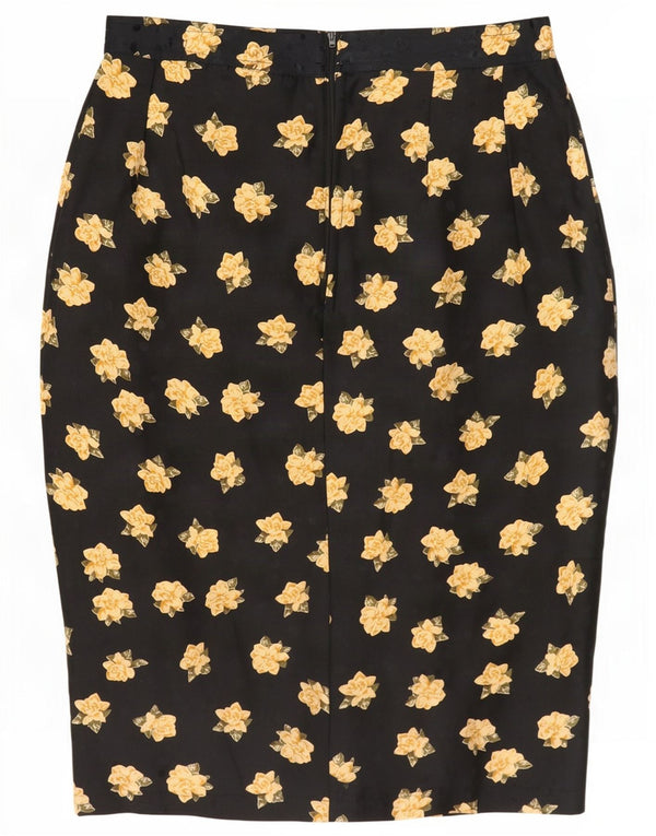 jupe crayon vintage femme petite W26 soie florale noire