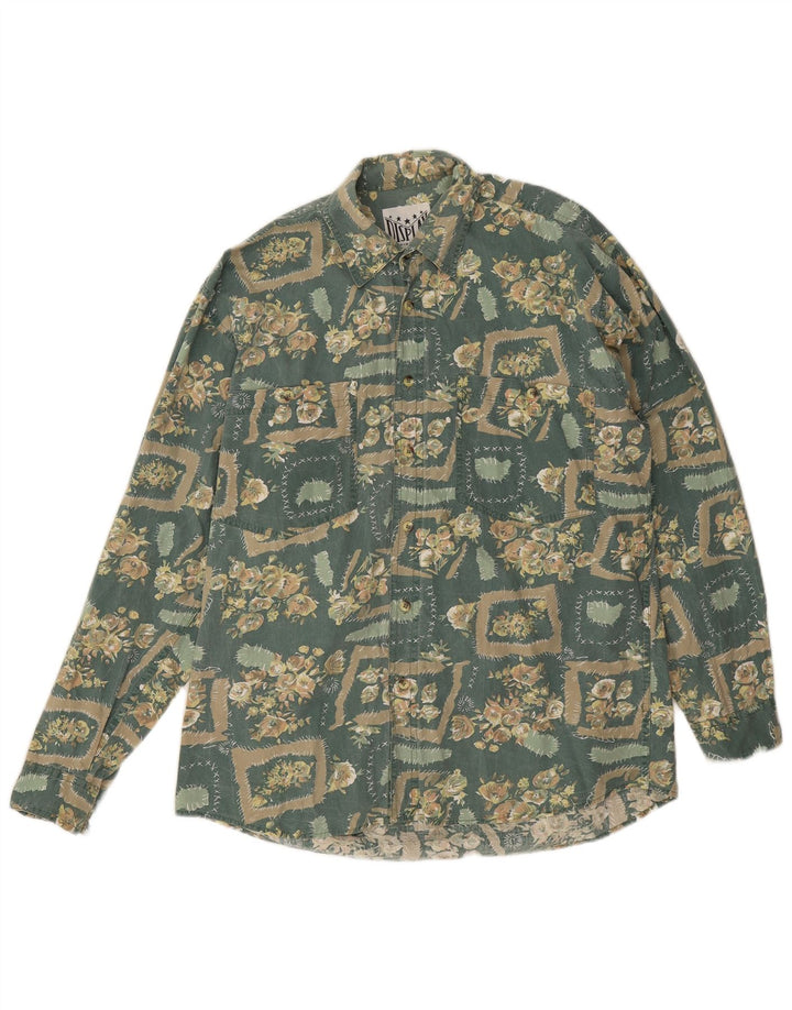 Chemise Homme Vintage Coton Floral Vert Moyen
