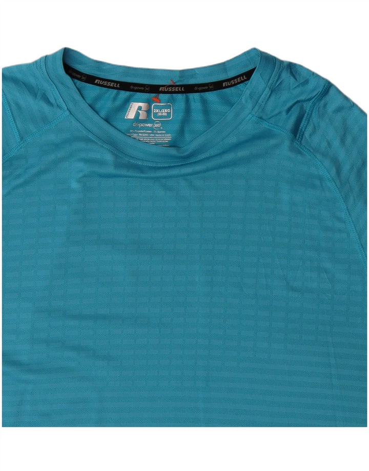 RUSSELL ATHLETIC T-Shirt Homme Top 2XL Bleu Rayé Polyester