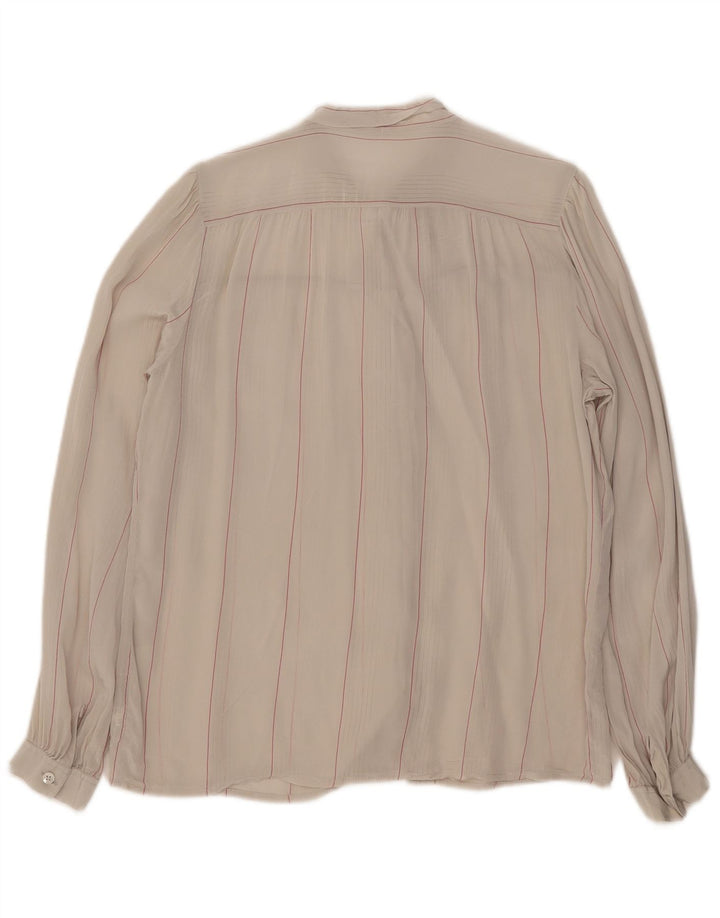 Mario Pucci Cecconi Chemisier chemise à nouer sur le devant pour femme IT 46 Large Beige Rayé