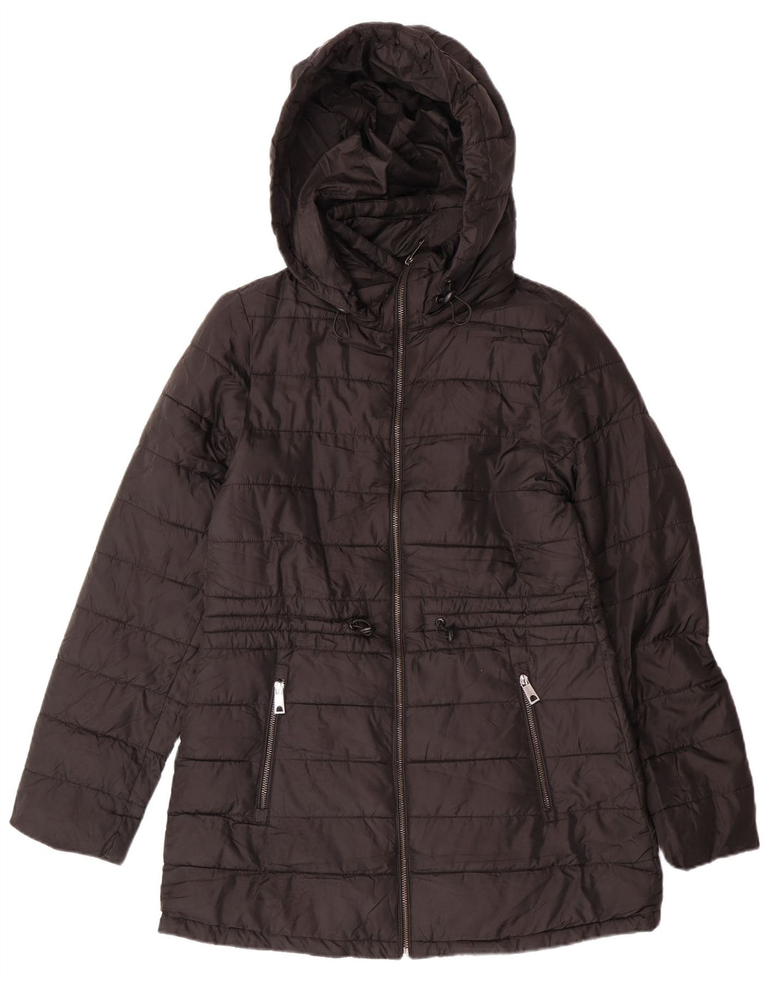 ZARA Veste matelassée à capuche pour femme UK 10 Small Noir Polyester