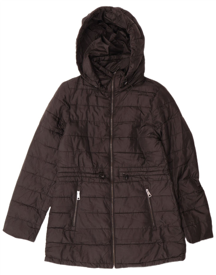 ZARA Veste matelassée à capuche pour femme UK 10 Small Noir Polyester