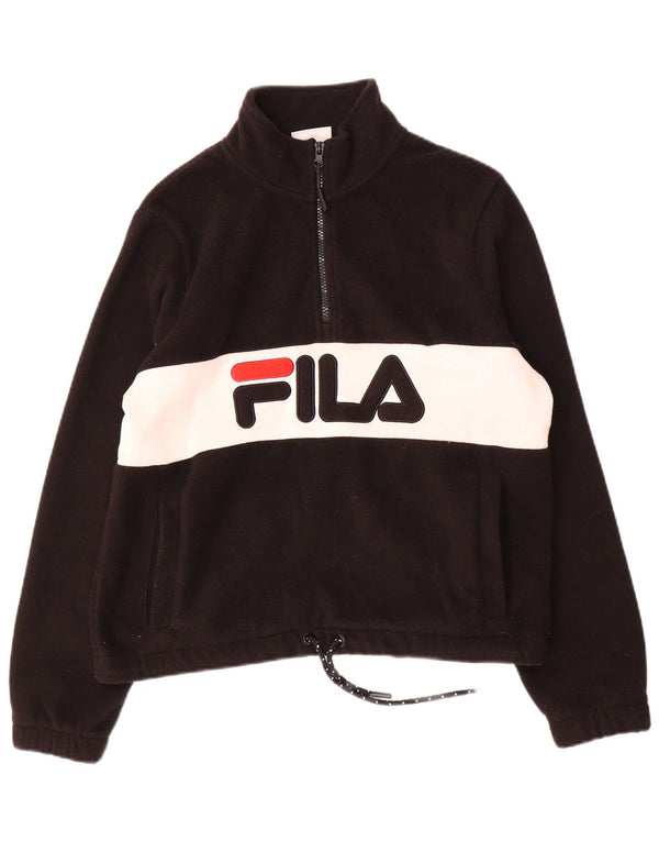 Fila Pull en polaire graphique surdimensionné pour femme UK 8 Small Noir Colourblock