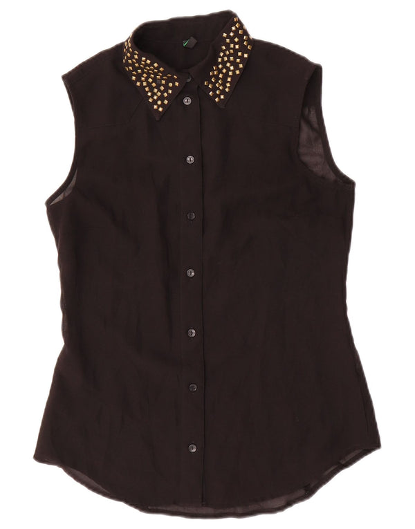 Benetton Chemisier sans manches pour femme UK 10 Small Noir