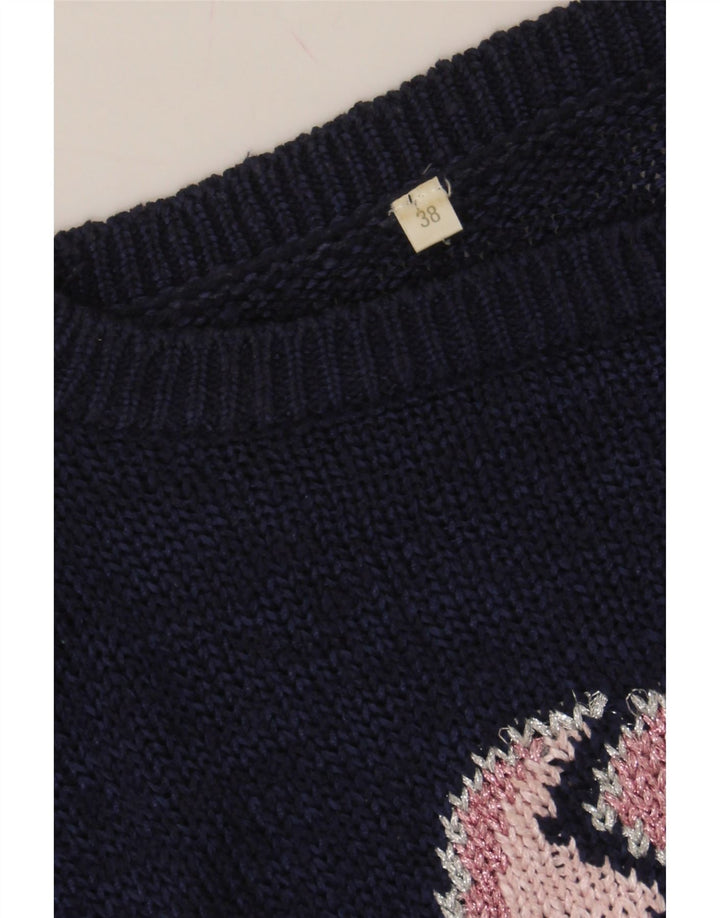 VINTAGE Womens Boat Neck Jumper Sweater EU 38 Medium Navy Blue Vintage Vintage and Second-Hand Vintage from Messina Hembry 