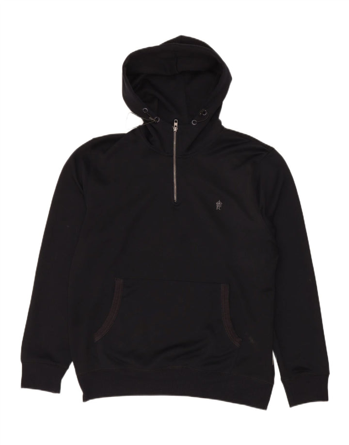 FRENCH CONNECTION Mens Zip Neck Hoodie Jumper XL Black Polyester