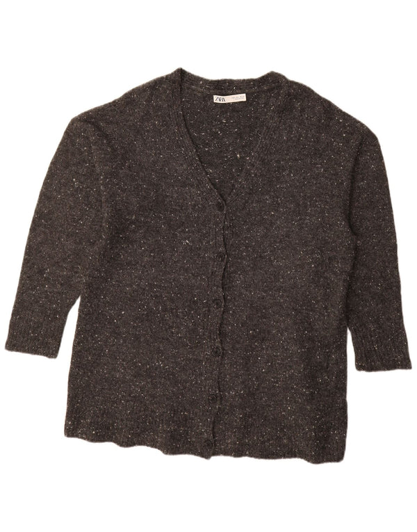 ZARA Womens Longline Cardigan Sweater UK 16 Large Grey Flecked Acrylic
