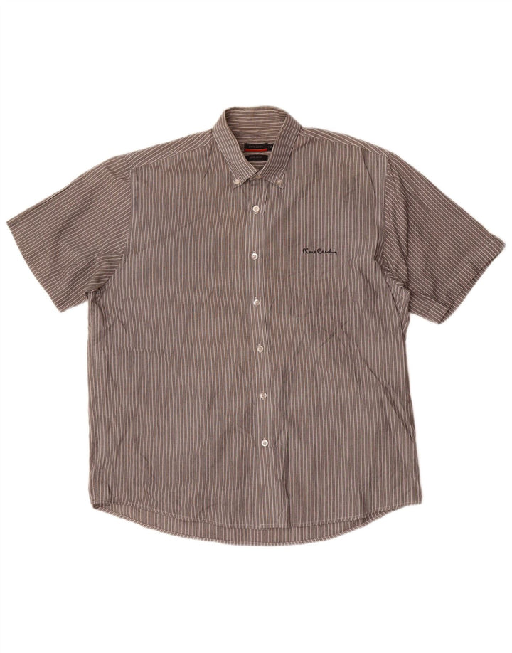 Pierre Cardin Chemise à manches courtes coupe régulière pour homme XL gris rayé polyester