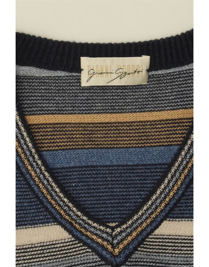 GIANNI SGARBI Mens V-Neck Jumper Sweater Large Multicoloured Striped Vintage Gianni Sgarbi and Second-Hand Gianni Sgarbi from Messina Hembry 